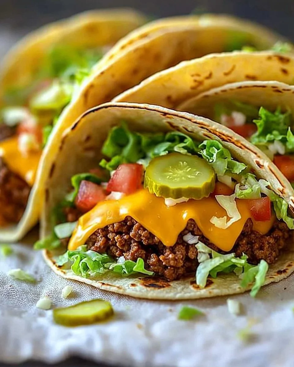 Big Mac Smash Burger Tacos with toppings and sauces on a plate