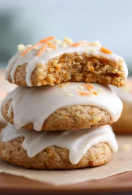 Decadent carrot cake cookies topped with cream cheese frosting and walnuts
