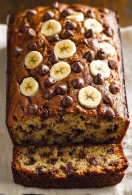 Moist Chocolate Chip Banana Bread served on a wooden board