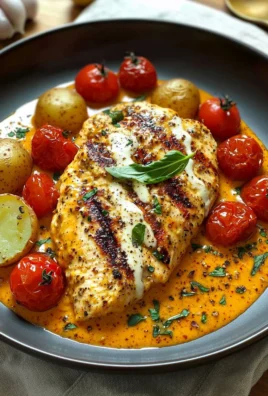 Creamy tomato chicken breast served with fresh herbs on a plate