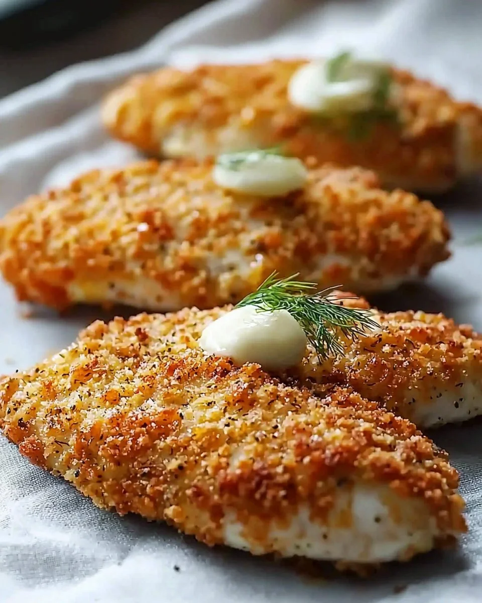 Crispy Dill Pickle Parmesan Chicken garnished and ready to serve