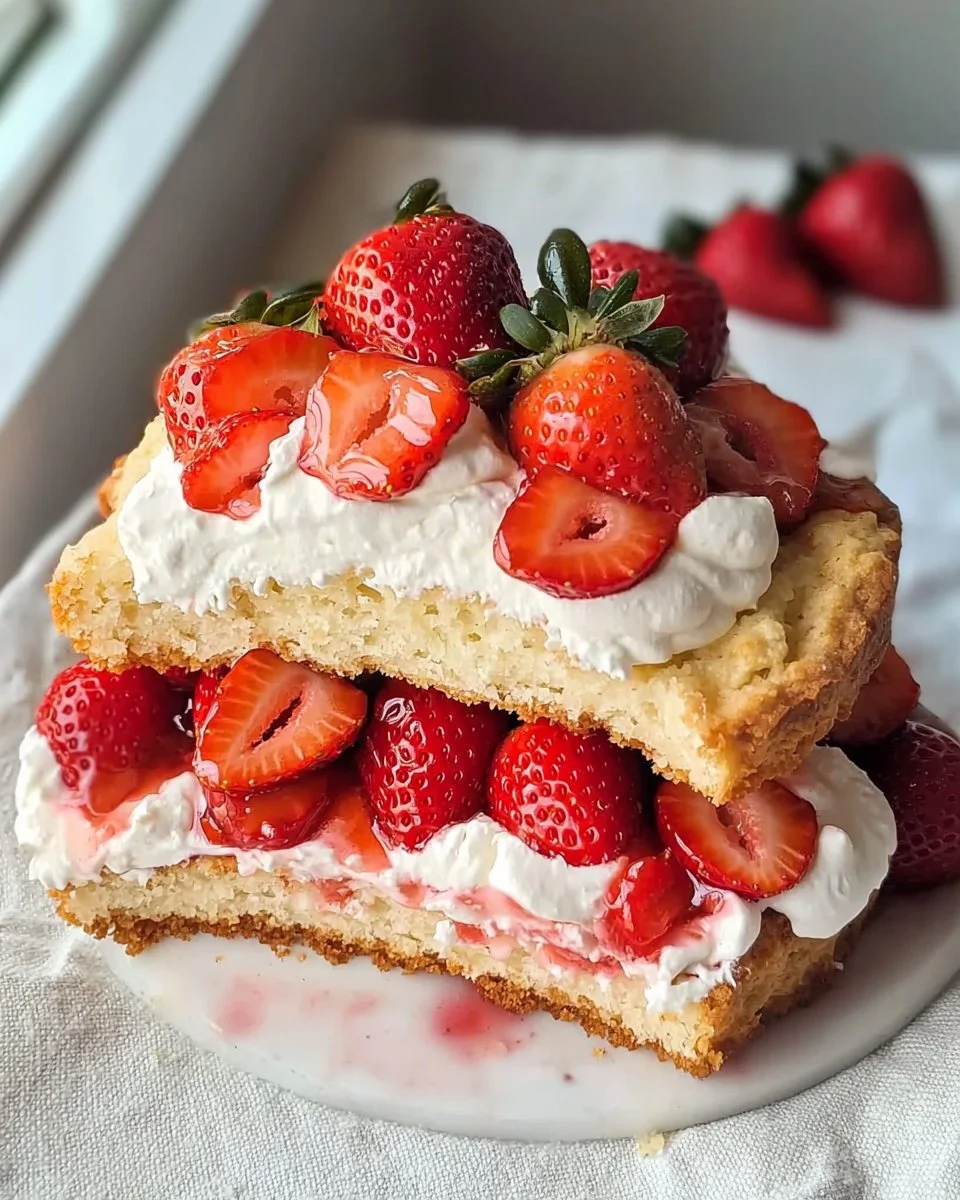 Easy rustic strawberry shortcake with fresh strawberries and whipped cream