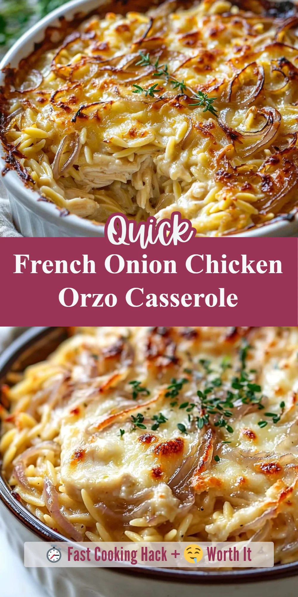 French Onion Chicken Orzo Casserole