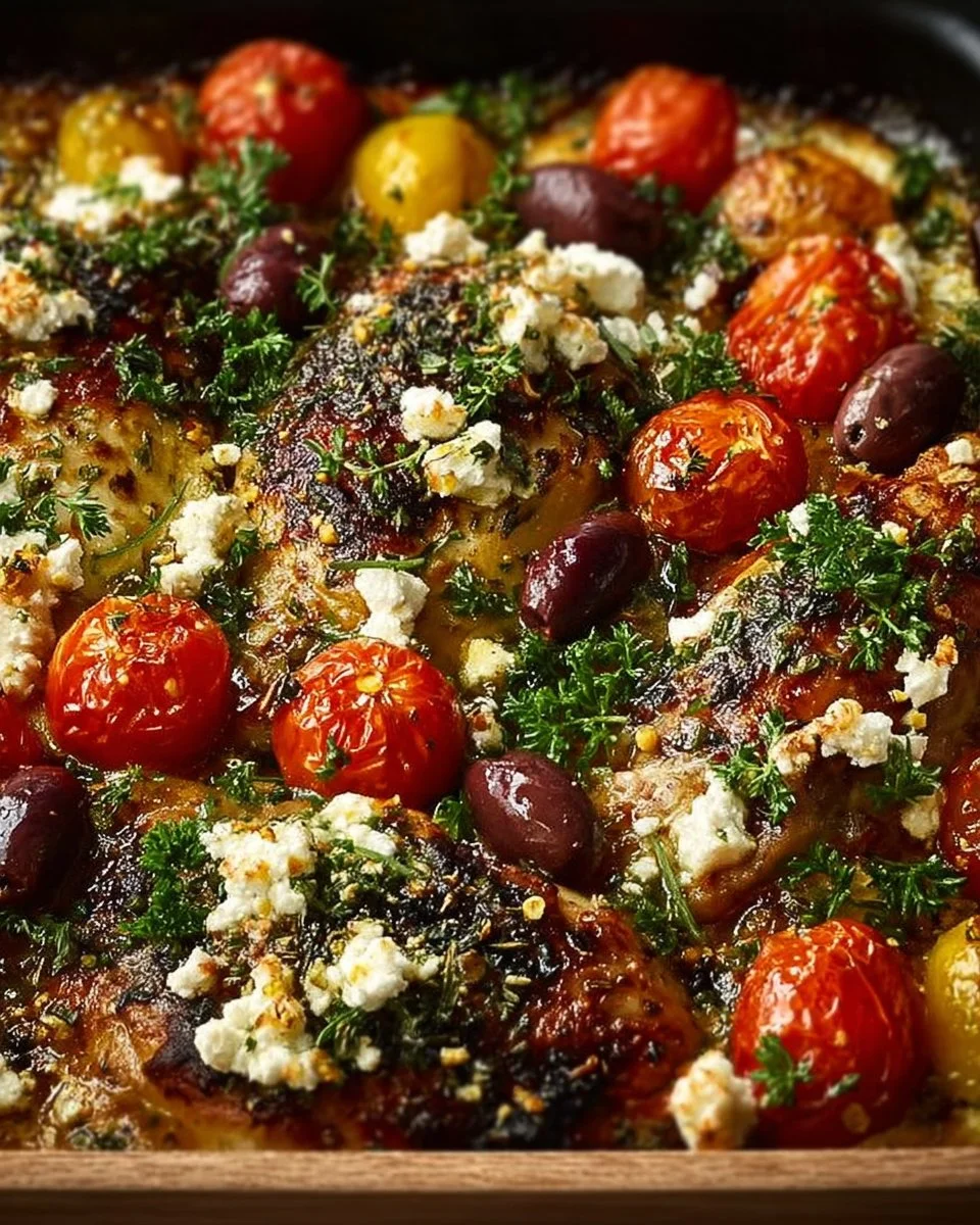 Greek Chicken Bake with Feta, Olives & Tomatoes