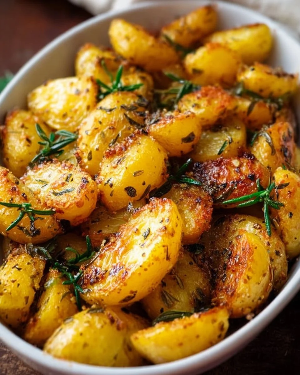 Oven-roasted Greek Lemon Potatoes with herbs and lemon zest