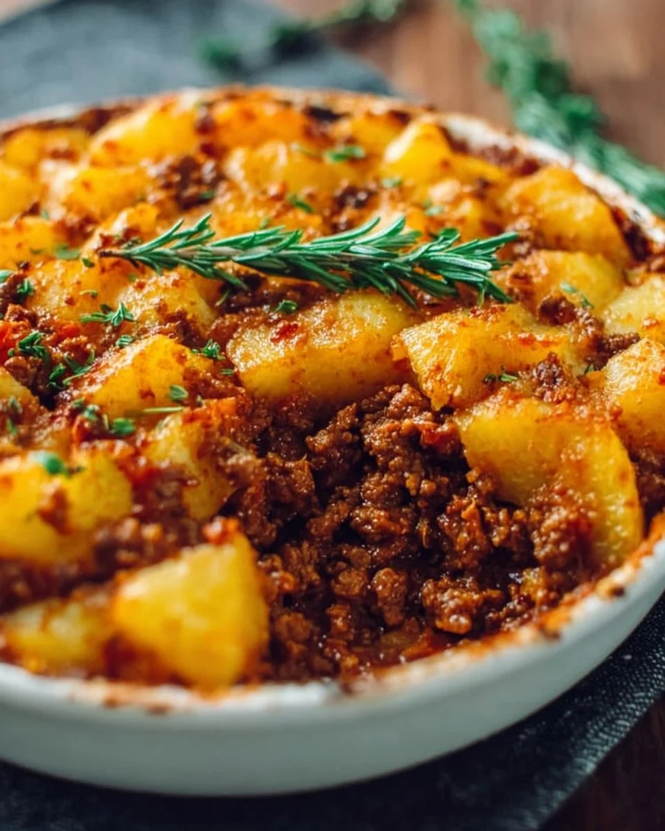Ground beef and potatoes dish, a hearty and flavorful meal recipe.
