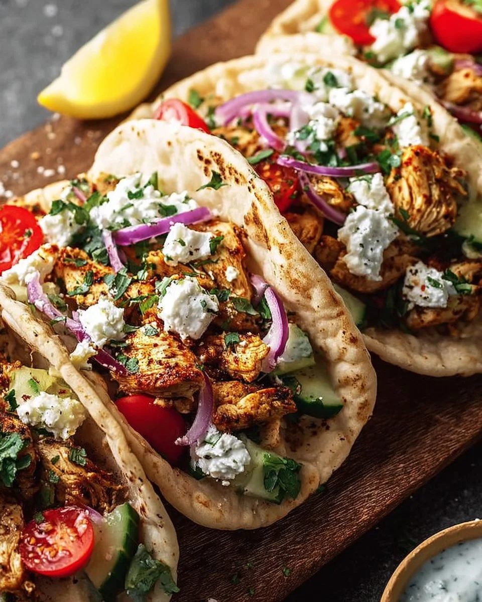 Healthy Mediterranean Chicken Tacos with fresh vegetables and herbs