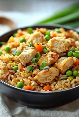 High Protein Crispy Garlic Chicken Fried Rice dish garnished with herbs