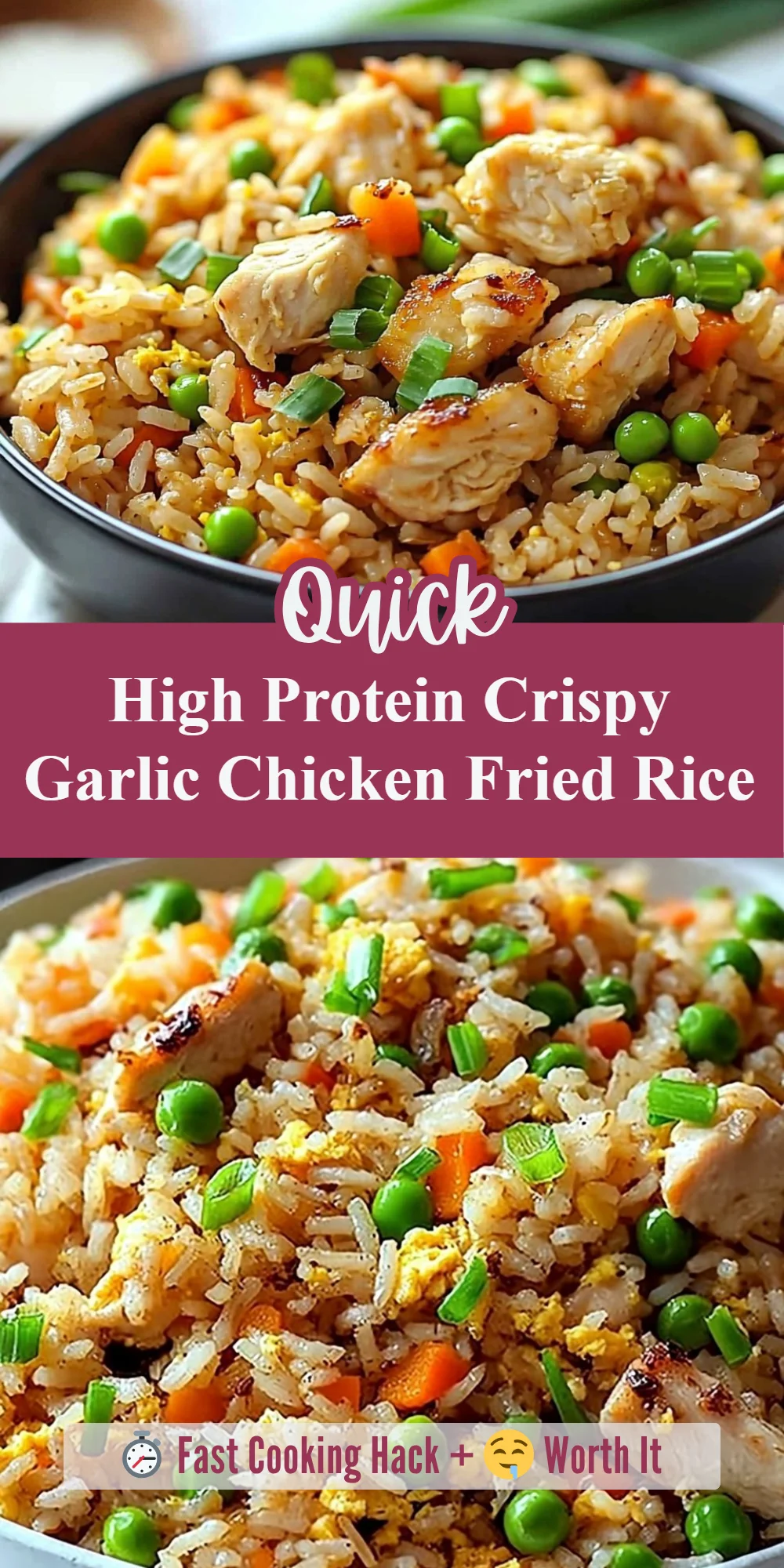 High Protein Crispy Garlic Chicken Fried Rice