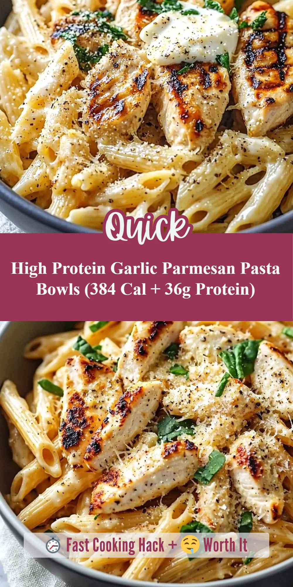 High Protein Garlic Parmesan Pasta Bowls (384 Cal + 36g Protein)