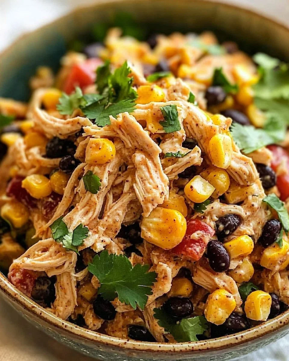 High-Protein Southwest Chicken Salad with grilled chicken, black beans, and fresh veggies.