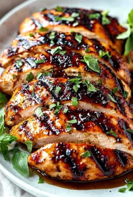 Delicious marinated balsamic grilled chicken with fresh herbs and vegetables
