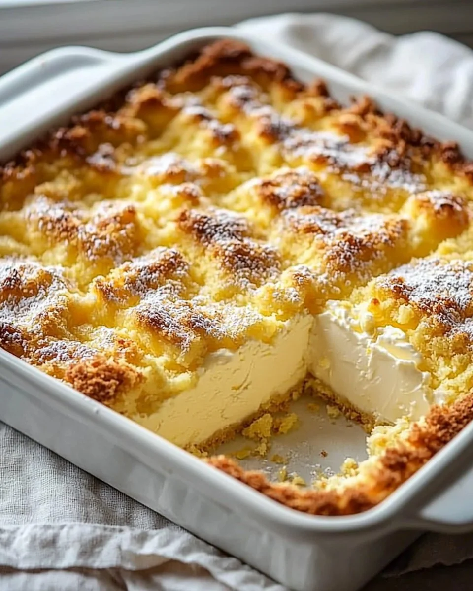 Delicious lemon cream cheese dump cake served on a plate