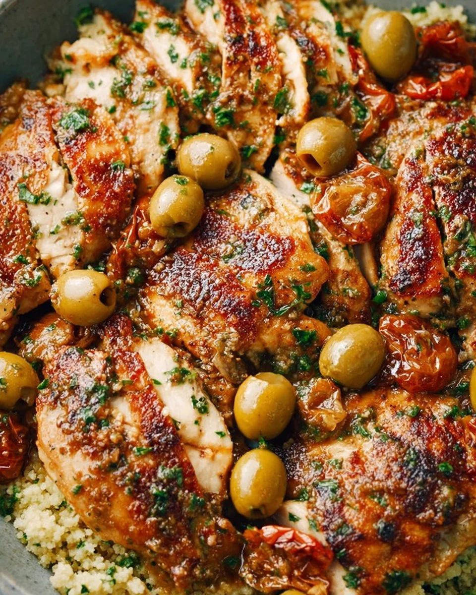 Delicious Mediterranean Chicken served with fresh herbs and vegetables