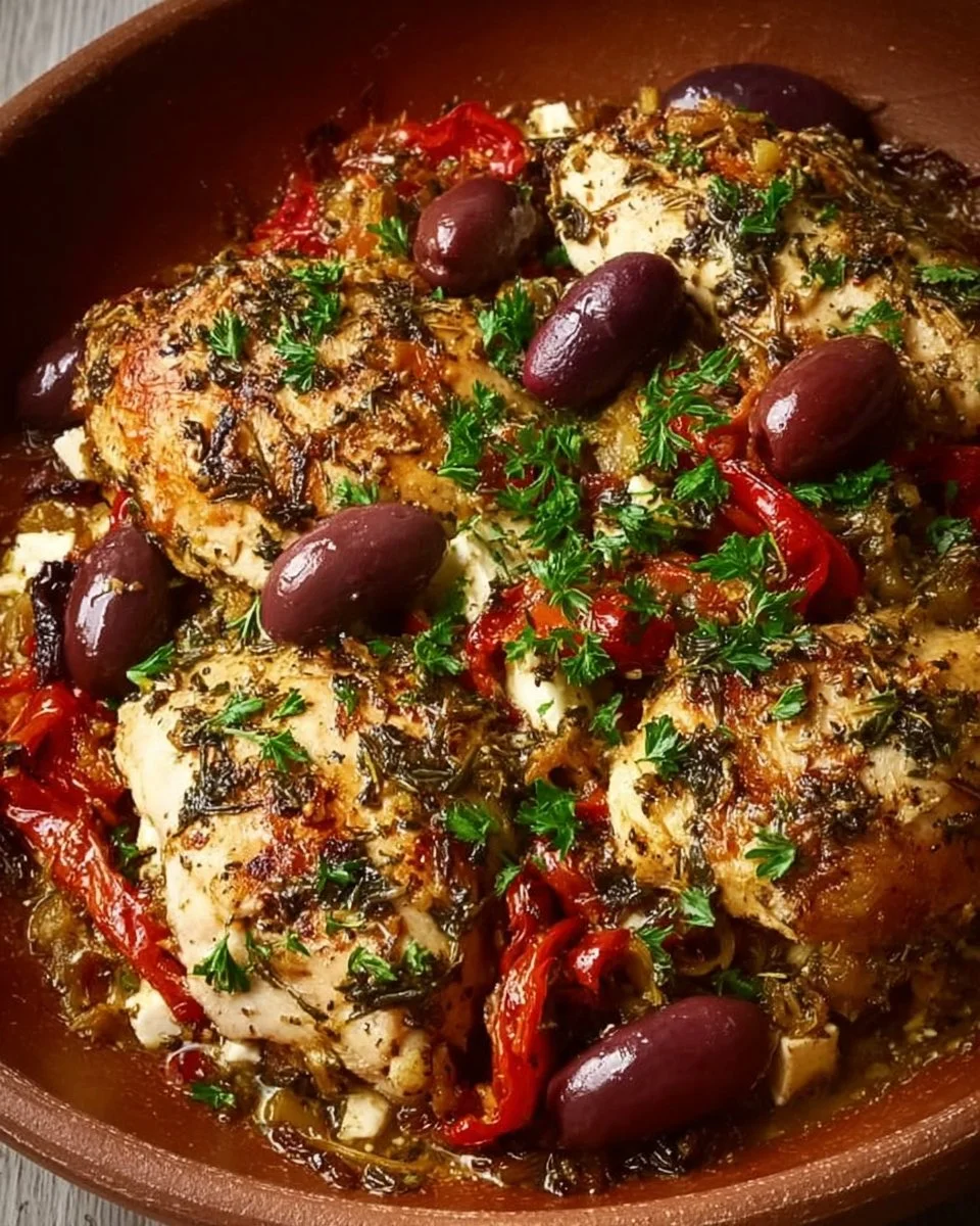 Delicious Mediterranean Greek Chicken Casserole with fresh ingredients
