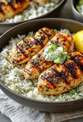 Plate of Mediterranean grilled chicken garnished with herbs and lemon slices.