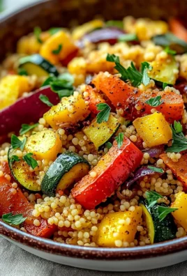 Delicious Moroccan Couscous with Roast Vegetables served in a colorful bowl
