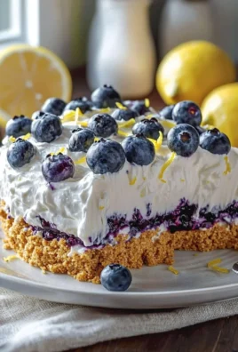 No-Bake Lemon Dazzling Blueberry Cream Cake with fresh blueberries and lemon zest