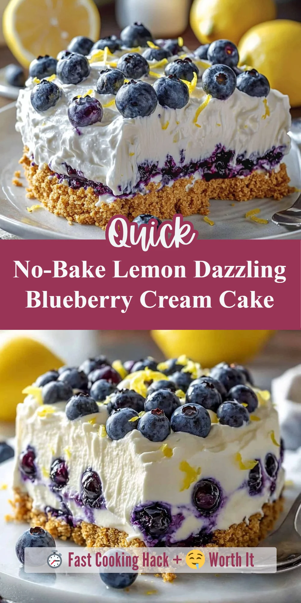 No-Bake Lemon Dazzling Blueberry Cream Cake