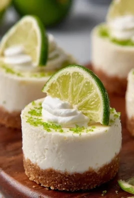 Delicious no-bake mini key lime cheesecakes topped with fresh lime slices.