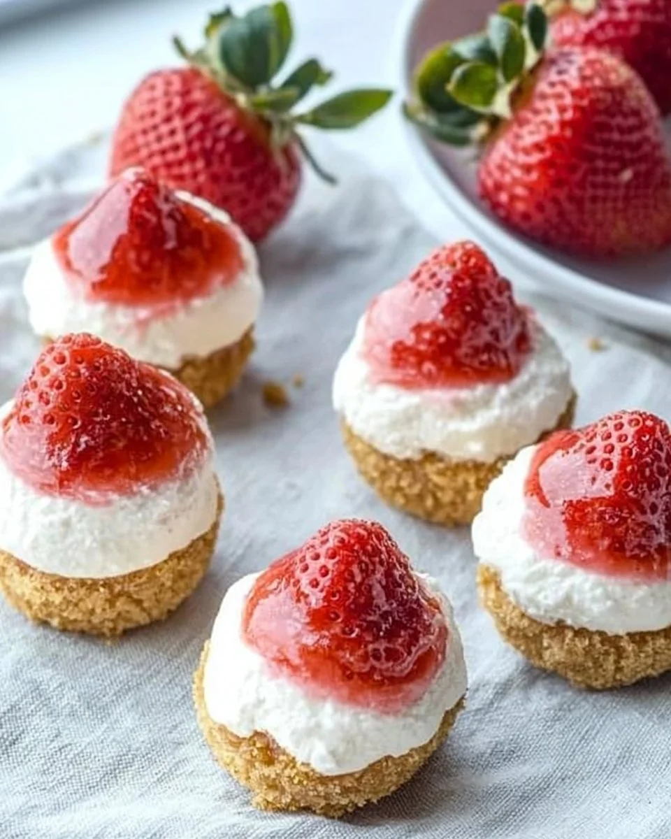 No Bake Strawberry Cheesecake Bites on a decorative plate