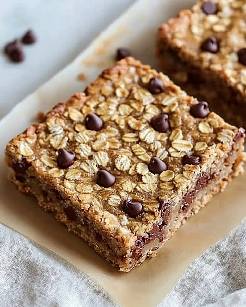 Delicious homemade oatmeal chocolate chip bars with gooey chocolate and oats