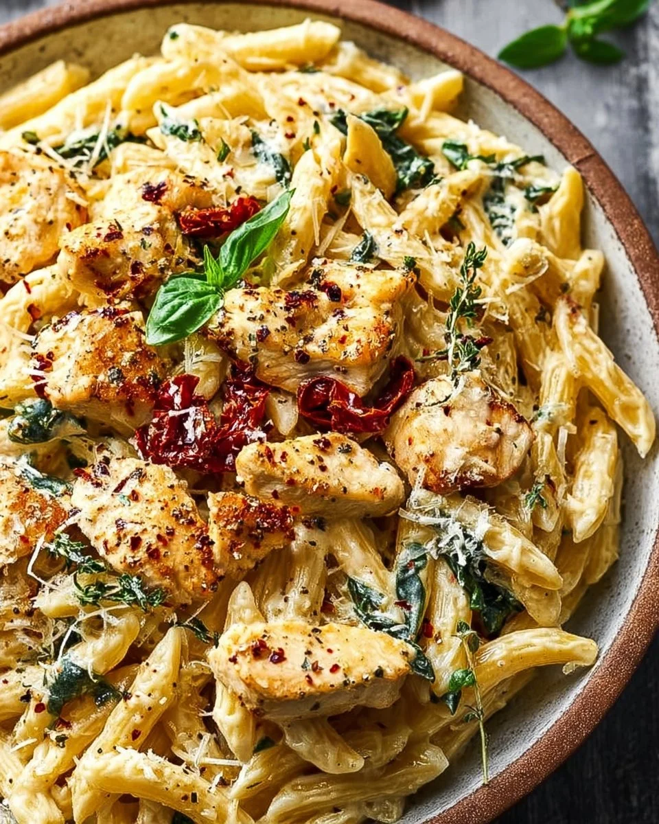 Parmesan Marry Me Chicken Pasta served with fresh herbs and parmesan cheese