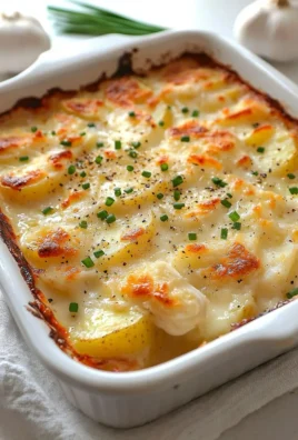 Delicious roasted garlic potatoes gratin topped with golden cheese and herbs.