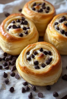 Rolled brioche filled with vanilla pastry cream and chocolate chips on a wooden table.