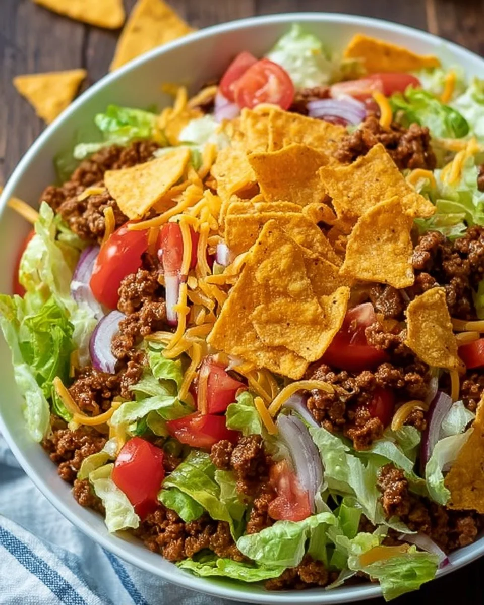Simple Doritos Taco Salad with fresh ingredients and crunchy chips
