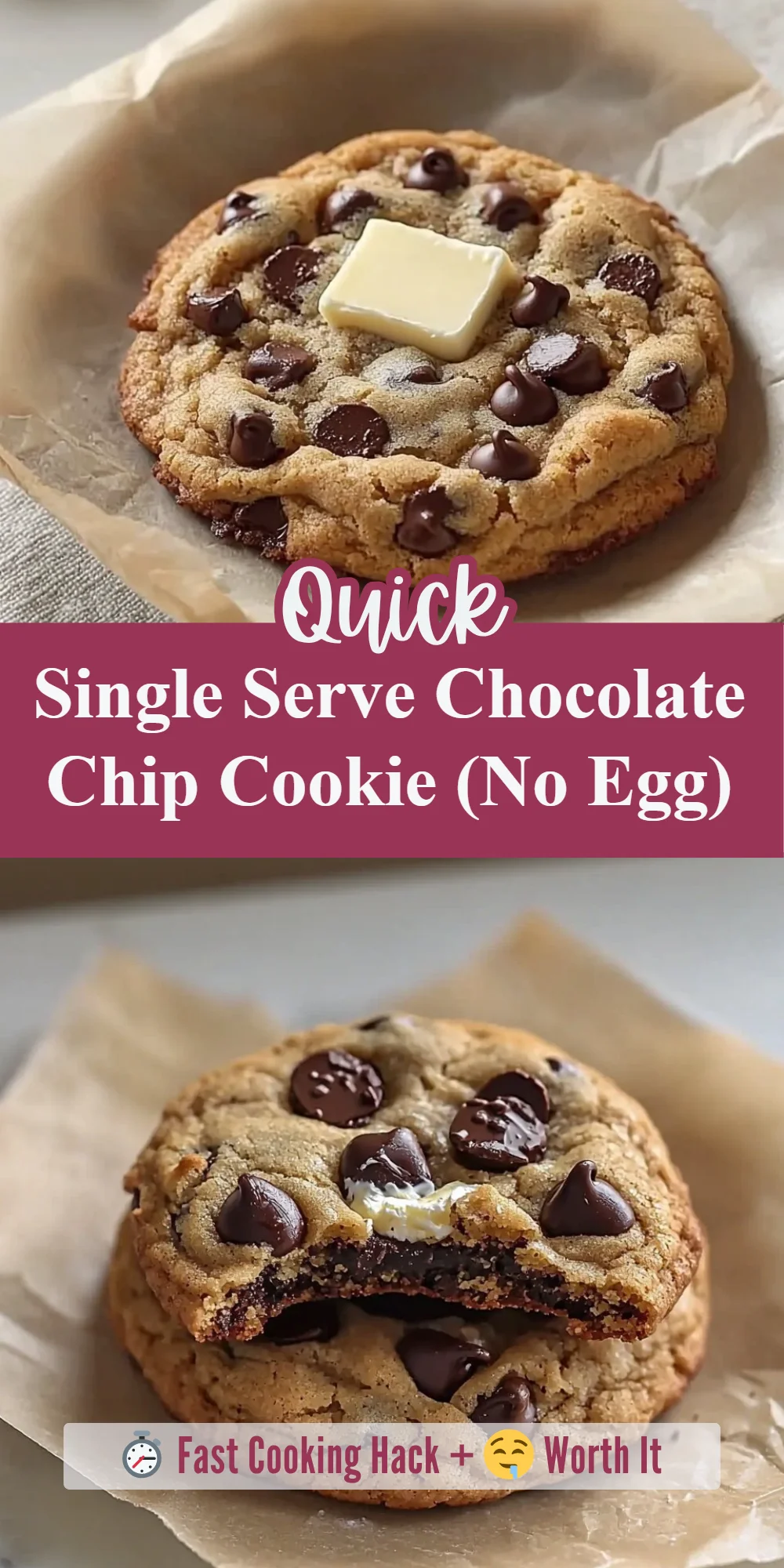 Single Serve Chocolate Chip Cookie (No Egg)