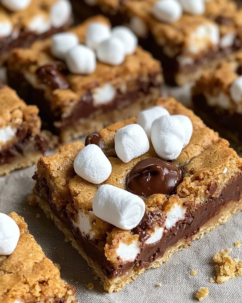 Delicious S’mores Cookie Bars with chocolate and marshmallows