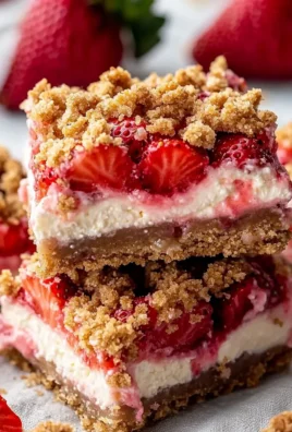 Delicious homemade strawberry cheesecake bars topped with fresh strawberries.
