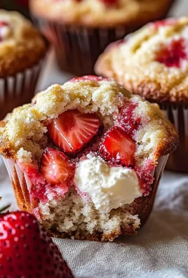 Freshly baked strawberry cream cheese muffins on a rustic wooden table