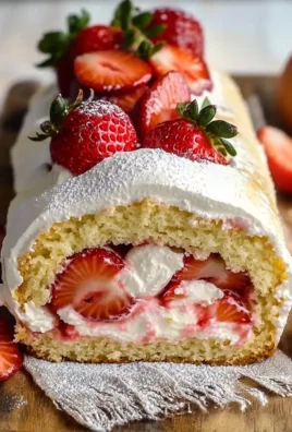 Strawberry Shortcake Cake Roll topped with fresh strawberries and whipped cream