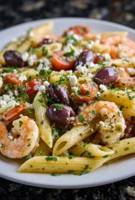 A vibrant bowl of Mediterranean Shrimp Penne with fresh herbs and pasta
