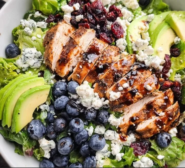 Delicious Chicken Blueberry Feta Salad with vibrant ingredients and textures.