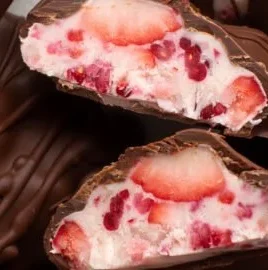 Chocolate Strawberry Yogurt Clusters with fresh strawberries and chocolate drizzle