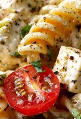 Classic High Protein Caprese Pasta Salad with fresh tomatoes, mozzarella, and basil