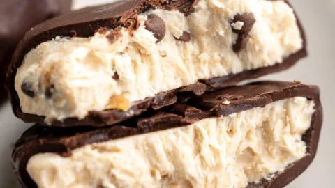 Delicious cookie dough frozen yogurt bites on a plate for a sweet treat