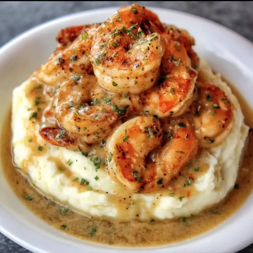 Creamy Garlic Shrimp Over Mashed Potatoes