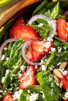Crunchy strawberry romaine salad with feta cheese and fresh strawberries