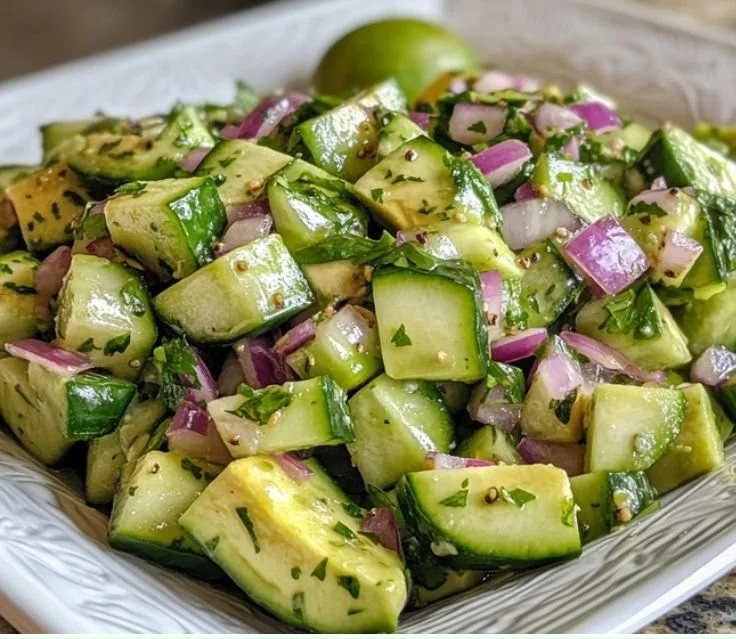 Fresh Cucumber Avocado Salad with vibrant vegetables and a light dressing