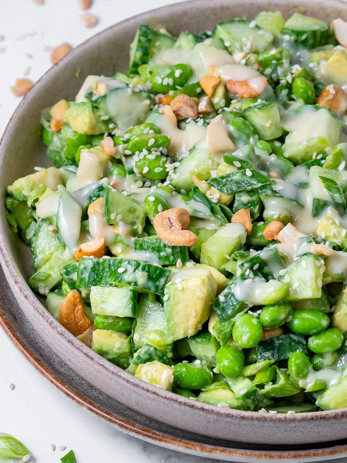 Cucumber Edamame Salad with Creamy Miso Dressing