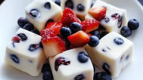 Colorful frozen Greek yogurt bites served in a bowl for a healthy snack option