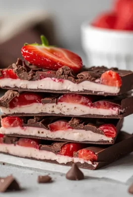 Easy chocolate strawberry yogurt bark dessert on a plate