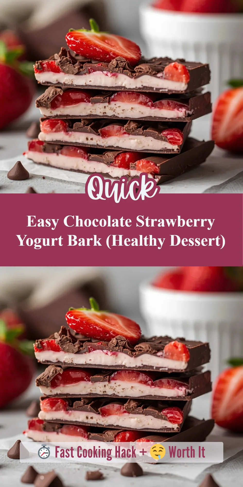 Easy Chocolate Strawberry Yogurt Bark (Healthy Dessert)