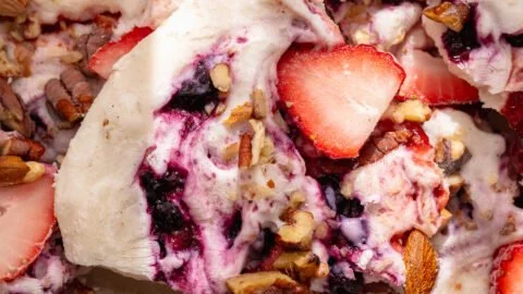 Delicious and healthy frozen yogurt bark made with fresh fruits and nuts