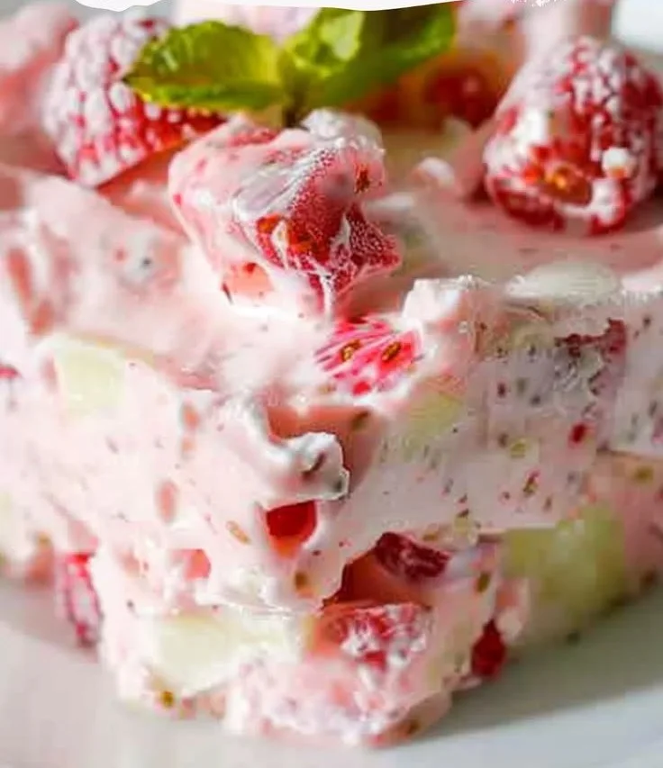 Delicious and colorful frozen fruit salad with mixed berries and tropical fruits
