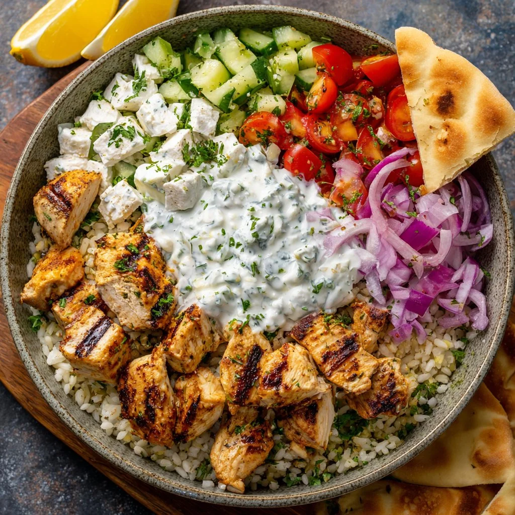 Greek Chicken Rice Bowls with Tzatziki
